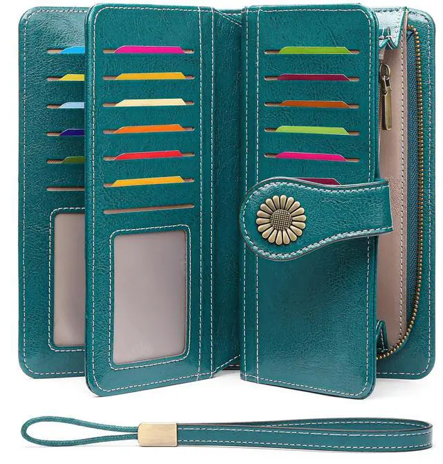 Main image of Wallets for Women Leather Credit Card Holder with RFID Blocking Large Capacity Wristlet