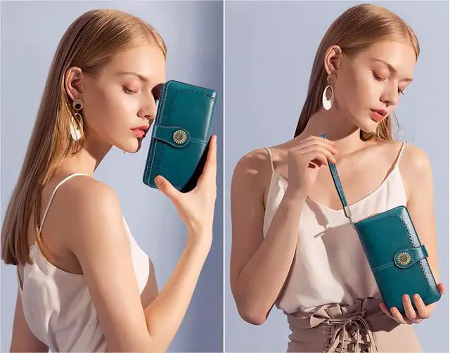Alt view image 6 of 7 - Wallets for Women Leather Credit Card Holder with RFID Blocking Large Capacity Wristlet
