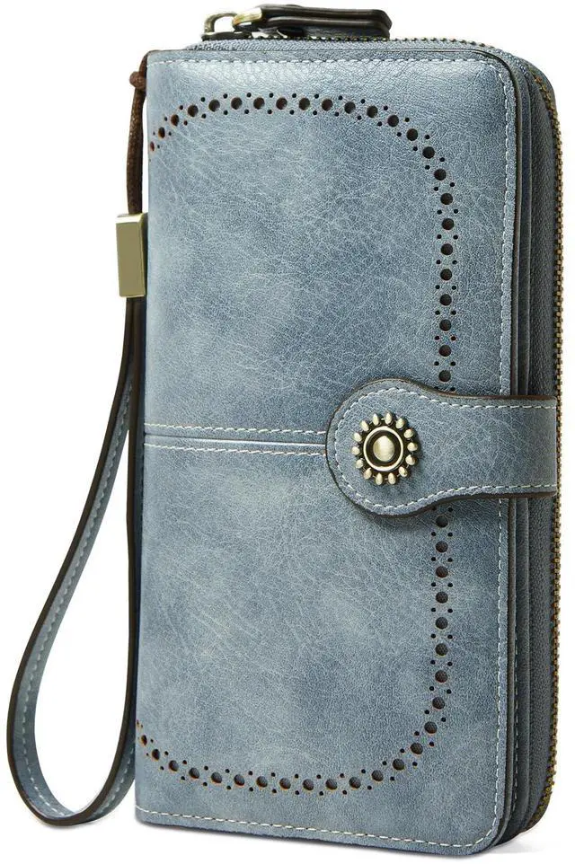 Main image of Wallet for Women RFID Blocking Leather Large Capacity Credit Card Holder Ladies Phone Clutch Travel Long Wallets Purse Wristlet Blue