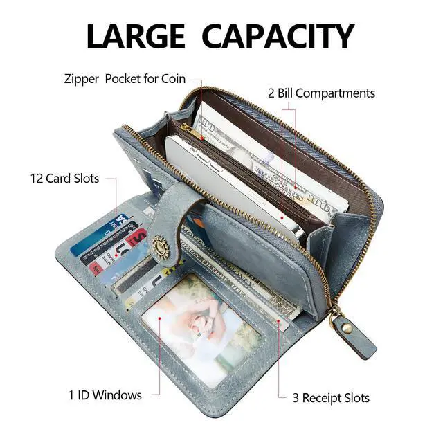 Alt view image 2 of 7 - Wallet for Women RFID Blocking Leather Large Capacity Credit Card Holder Ladies Phone Clutch Travel Long Wallets Purse Wristlet Blue