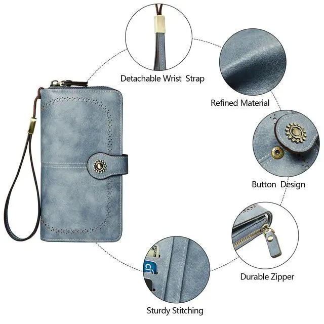 Alt view image 3 of 7 - Wallet for Women RFID Blocking Leather Large Capacity Credit Card Holder Ladies Phone Clutch Travel Long Wallets Purse Wristlet Blue