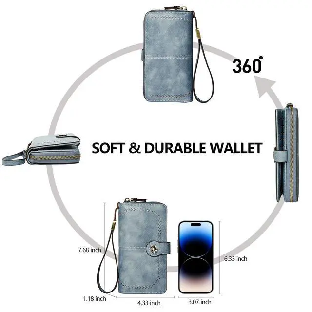 Alt view image 4 of 7 - Wallet for Women RFID Blocking Leather Large Capacity Credit Card Holder Ladies Phone Clutch Travel Long Wallets Purse Wristlet Blue