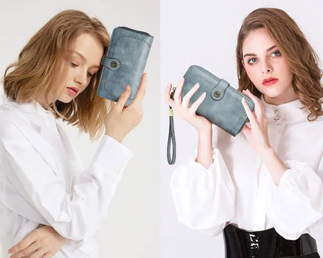 Alt view image 6 of 7 - Wallet for Women RFID Blocking Leather Large Capacity Credit Card Holder Ladies Phone Clutch Travel Long Wallets Purse Wristlet Blue