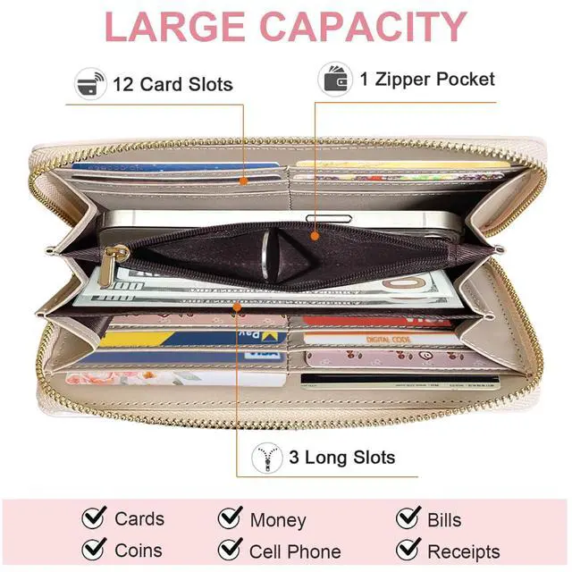 Alt view image 2 of 6 - Cute Lace Print Pink Bow Long Wallet for Women Girls | Clutch Wallet, 12 Card Slots, Coin Pocket, Phone Holder