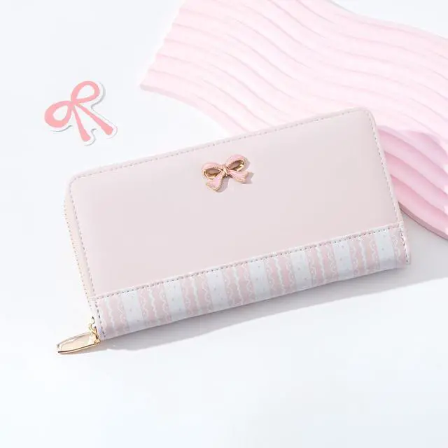 Alt view image 6 of 6 - Cute Lace Print Pink Bow Long Wallet for Women Girls | Clutch Wallet, 12 Card Slots, Coin Pocket, Phone Holder