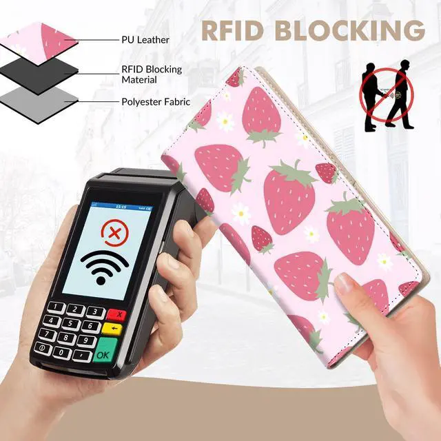 Alt view image 3 of 7 - Womens Wallet, Rfid Wallets for Women,Slim Thin Credit Card Holder Organizer Purse,PU Leather Cute Long Bifold Clutch Cash Wallet with Zipper Coin Pocket,Ladies Gift,Strawberry 1