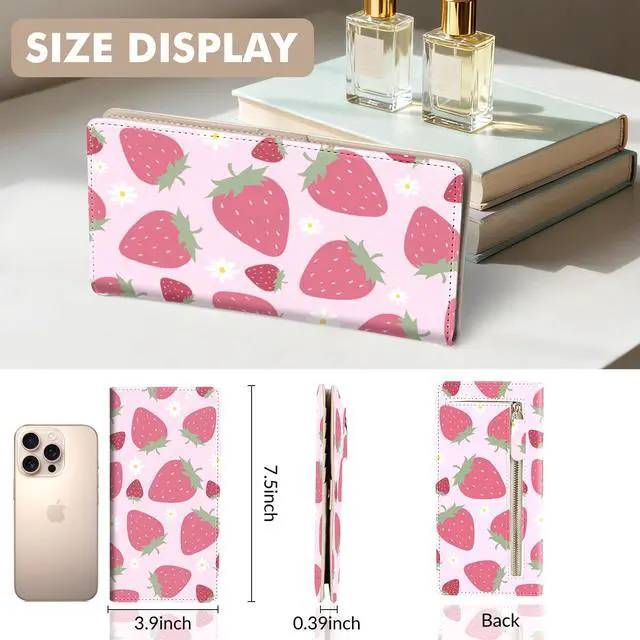 Alt view image 4 of 7 - Womens Wallet, Rfid Wallets for Women,Slim Thin Credit Card Holder Organizer Purse,PU Leather Cute Long Bifold Clutch Cash Wallet with Zipper Coin Pocket,Ladies Gift,Strawberry 1