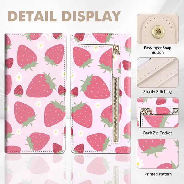 Alt view image 5 of 7 - Womens Wallet, Rfid Wallets for Women,Slim Thin Credit Card Holder Organizer Purse,PU Leather Cute Long Bifold Clutch Cash Wallet with Zipper Coin Pocket,Ladies Gift,Strawberry 1