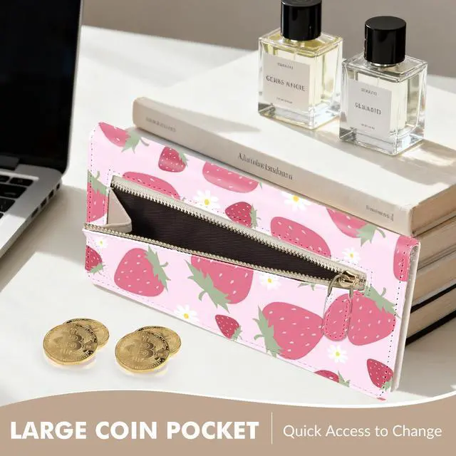 Alt view image 6 of 7 - Womens Wallet, Rfid Wallets for Women,Slim Thin Credit Card Holder Organizer Purse,PU Leather Cute Long Bifold Clutch Cash Wallet with Zipper Coin Pocket,Ladies Gift,Strawberry 1