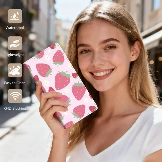 Alt view image 7 of 7 - Womens Wallet, Rfid Wallets for Women,Slim Thin Credit Card Holder Organizer Purse,PU Leather Cute Long Bifold Clutch Cash Wallet with Zipper Coin Pocket,Ladies Gift,Strawberry 1