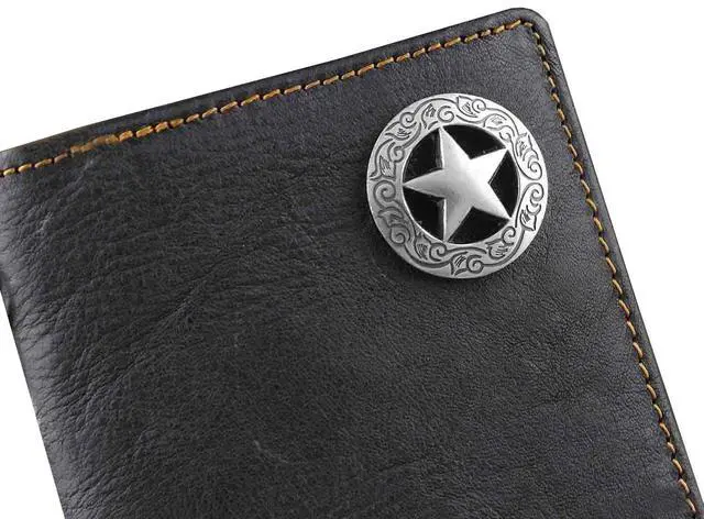 Alt view image 2 of 6 - Biker Rock Star Concho Mens Card Money Long Black Real Leahter Wallet With Chain