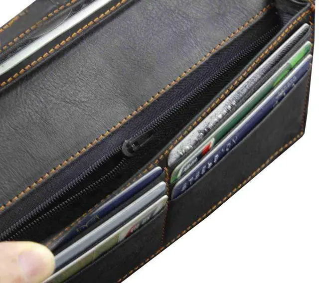 Alt view image 4 of 6 - Biker Rock Star Concho Mens Card Money Long Black Real Leahter Wallet With Chain