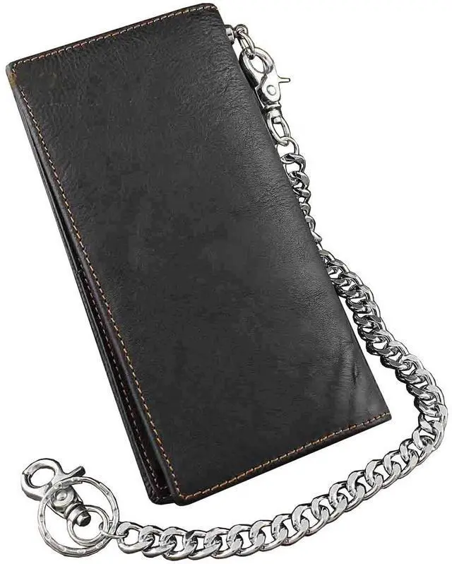 Alt view image 6 of 6 - Biker Rock Star Concho Mens Card Money Long Black Real Leahter Wallet With Chain