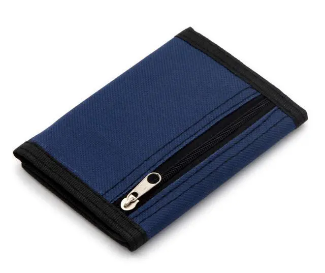 Alt view image 5 of 5 - RFID Trifold Canvas Outdoor Sports Wallet for Kids - Front Pocket Wallet with Magic Sticker (Navy Blue)