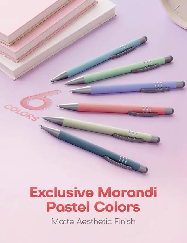Alt view image 2 of 7 - 2 in 1 Black Ink Gel Pens with Stylus Tips, Quick-Drying,Smooth Writing. | Supports teaching on iPad&writing on paper,0.5mm Fine Point,6-Pack Morandi colors Gift Box for Journaling, School, Office.