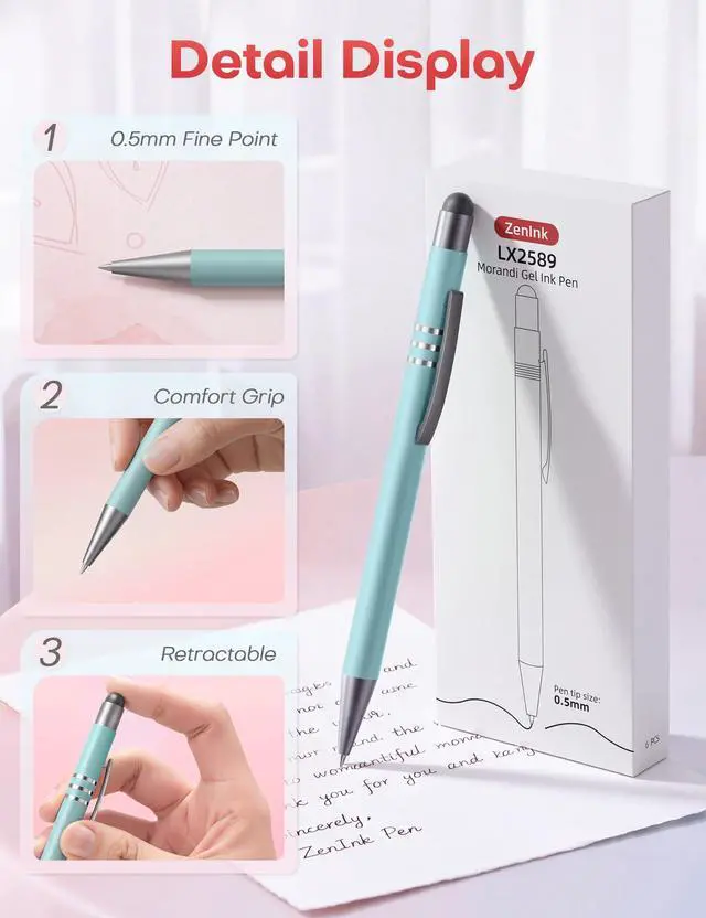 Alt view image 4 of 7 - 2 in 1 Black Ink Gel Pens with Stylus Tips, Quick-Drying,Smooth Writing. | Supports teaching on iPad&writing on paper,0.5mm Fine Point,6-Pack Morandi colors Gift Box for Journaling, School, Office.