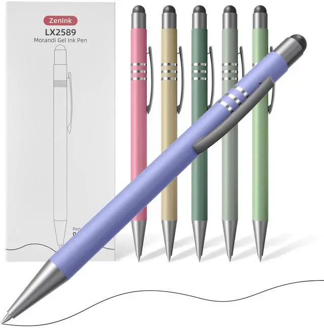 Main image of 2 in 1 Black Ink Gel Pens with Stylus Tips, Quick-Drying,Smooth Writing. | Supports teaching on iPad&writing on paper,0.5mm Fine Point,6-Pack Morandi colors Gift Box for Journaling, School, Office.