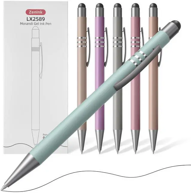 Main image of 2 in 1 Black Ink Gel Pens with Stylus Tips, Quick-Drying,Smooth Writing. | Supports teaching on iPad&writing on paper,0.5mm Fine Point,6-Pack Morandi colors Gift Box for Journaling, School, Office.