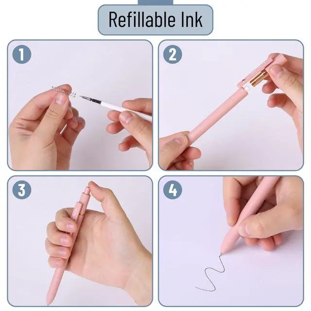 Alt view image 6 of 7 - Retractable Gel Pens with Rose Gold Ring and Ball, 6 Pack | Morandi Barrels, Japanese Black Gel Pens, Fast Dry, Fine Point 0.5mm