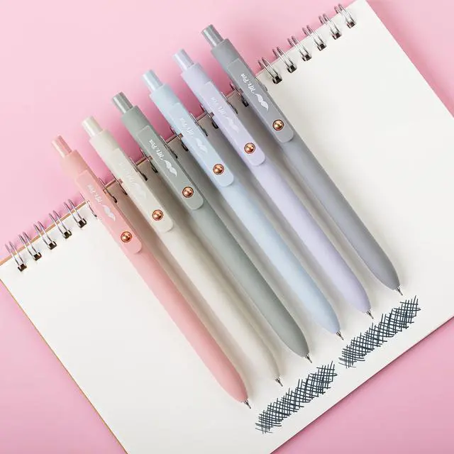 Alt view image 7 of 7 - Retractable Gel Pens with Rose Gold Ring and Ball, 6 Pack | Morandi Barrels, Japanese Black Gel Pens, Fast Dry, Fine Point 0.5mm
