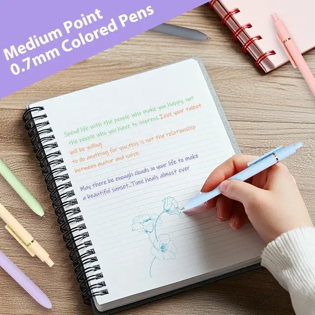 Alt view image 3 of 7 - Colorful Gel Pens,6Pcs 0.7mm Multi-Colored Pens for Journaling | Smooth Writing Coloring Journaling Supplies for Note Taking, Cute Aesthetic Office School Supplies