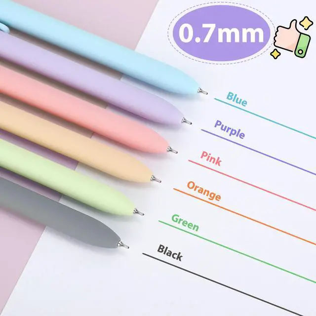 Alt view image 2 of 7 - Colorful Gel Pens,6Pcs 0.7mm Multi-Colored Pens for Journaling | Smooth Writing Coloring Journaling Supplies for Note Taking, Cute Aesthetic Office School Supplies