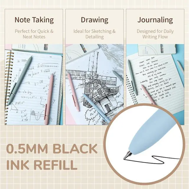 Alt view image 4 of 6 - Gel Pens, 5 Pcs 0.5mm Fine Point Smooth Writing Japanese Cute High-End Series Black Ink Pens for Journaling Note Taking, School Office Supplies for Women Men (5 Pcs Morandi)