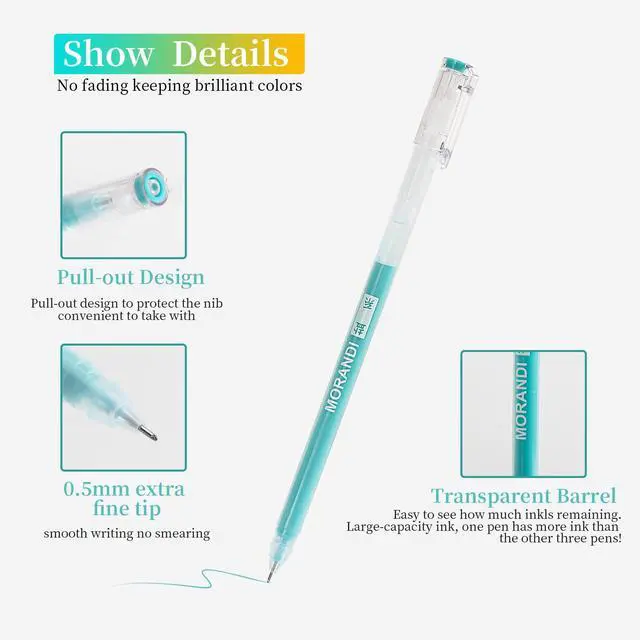 Alt view image 4 of 6 - 9 Colored Gel Pens Set, 0.6mm Fine Point for Black Paper & White Paper, Pens for Journaling, Adult Coloring Books, Bible, Drawing, Note Taking, Art & Journaling Supplies (Morandi-Sweet Color)