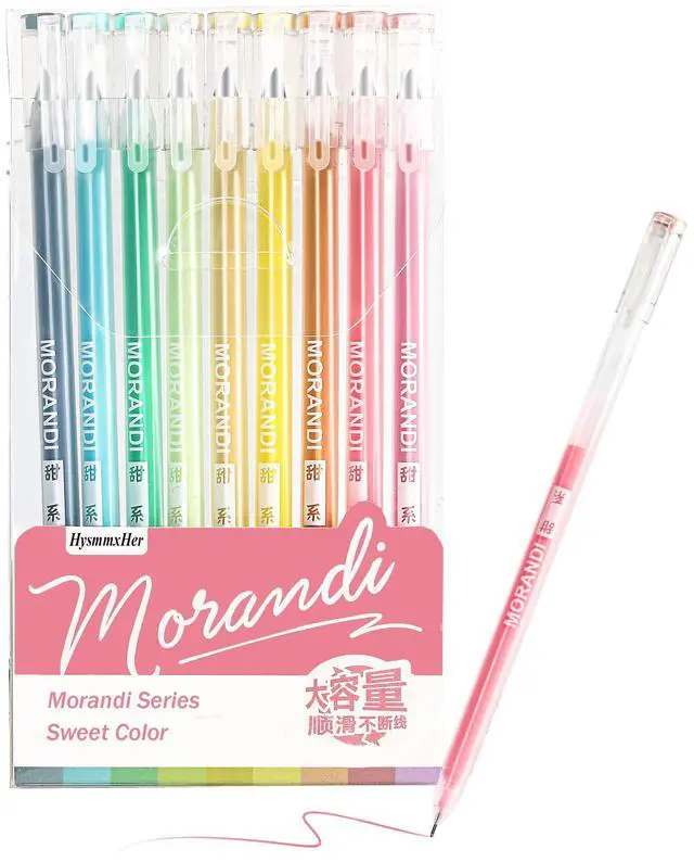 Main image of 9 Colored Gel Pens Set, 0.6mm Fine Point for Black Paper & White Paper, Pens for Journaling, Adult Coloring Books, Bible, Drawing, Note Taking, Art & Journaling Supplies (Morandi-Sweet Color)