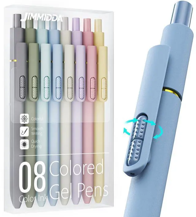 Main image of 8 Pack Colored Gel Pens with Fidget, Morandi Color Ink No Smudge | 0.7mm Fine Point Smooth, Left-Handed Quick-drying Coloring Pens for Journaling, School Office Supplies, Gift for Women Men