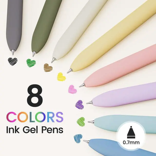 Alt view image 2 of 7 - 8 Pack Colored Gel Pens with Fidget, Morandi Color Ink No Smudge | 0.7mm Fine Point Smooth, Left-Handed Quick-drying Coloring Pens for Journaling, School Office Supplies, Gift for Women Men
