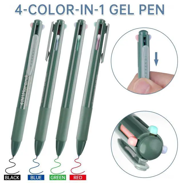 Alt view image 2 of 7 - 4 in 1 Morandi Gel Pens Multicolor Retractable Ballpoint Pens 0.5mm/0.02 Fine Tip 6-Pack Smudge-Free, Fast-Drying, Ideal for Note Taking, Writing, Journaling (6 Morandi Barrel Colors)