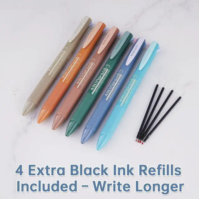 Alt view image 6 of 7 - 4 in 1 Morandi Gel Pens Multicolor Retractable Ballpoint Pens 0.5mm/0.02 Fine Tip 6-Pack Smudge-Free, Fast-Drying, Ideal for Note Taking, Writing, Journaling (6 Morandi Barrel Colors)