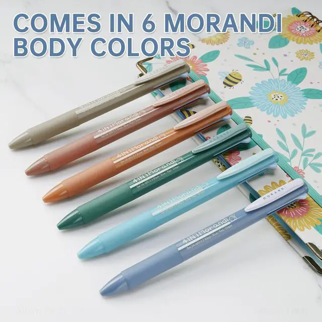 Alt view image 4 of 7 - 4 in 1 Morandi Gel Pens Multicolor Retractable Ballpoint Pens 0.5mm/0.02 Fine Tip 6-Pack Smudge-Free, Fast-Drying, Ideal for Note Taking, Writing, Journaling (6 Morandi Barrel Colors)