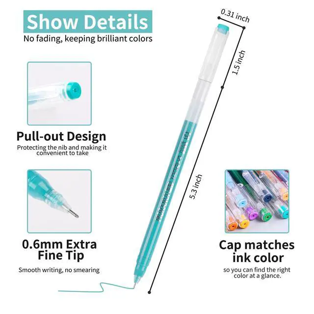 Alt view image 4 of 7 - Gel Pens For Coloring, 36 Pack Colored Pens for Black Paper & White Paper, 0.6MM Fine Point Pens for Coloring, Writing, Drawing, Journaling, Note Taking, Office, Home
