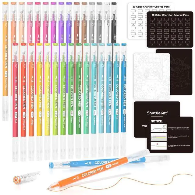 Main image of 30 Colors Cute Journal Pens 0.6mm Fine Point Colored Gel Pens for Black Paper Adult Coloring Writing Drawing Journaling Note Taking School Office Home