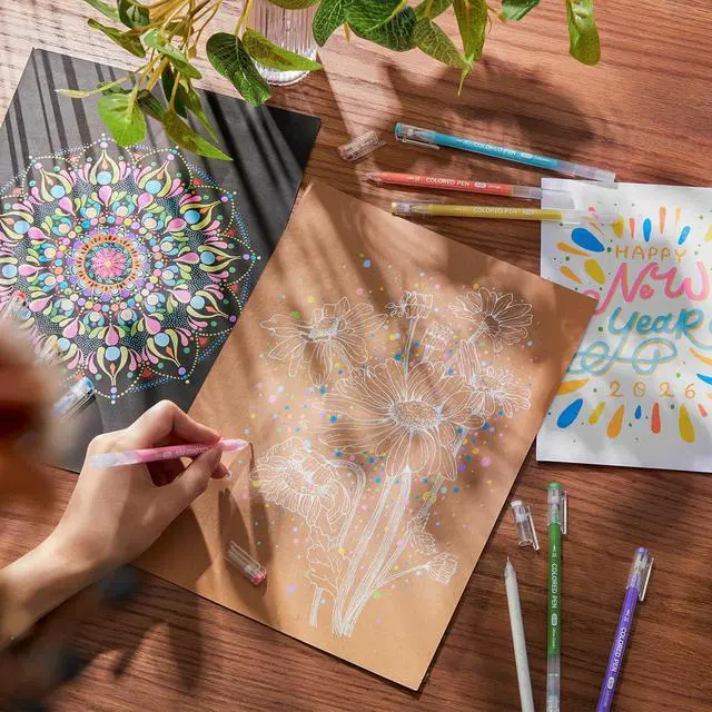Alt view image 6 of 7 - 30 Colors Cute Journal Pens 0.6mm Fine Point Colored Gel Pens for Black Paper Adult Coloring Writing Drawing Journaling Note Taking School Office Home