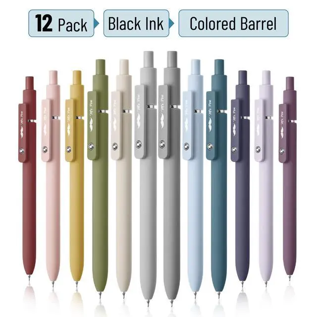 Alt view image 2 of 7 - Retractable Gel Pens, 12 Pack, Morandi and Vintage Barrels | Fast Dry, Black Gel Pens Fine Point 0.5mm, Aesthetic Pens for Journaling