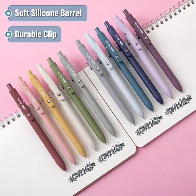 Alt view image 3 of 7 - Retractable Gel Pens, 12 Pack, Morandi and Vintage Barrels | Fast Dry, Black Gel Pens Fine Point 0.5mm, Aesthetic Pens for Journaling