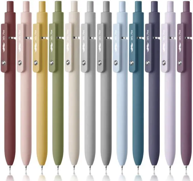 Main image of Retractable Gel Pens, 12 Pack, Morandi and Vintage Barrels | Fast Dry, Black Gel Pens Fine Point 0.5mm, Aesthetic Pens for Journaling