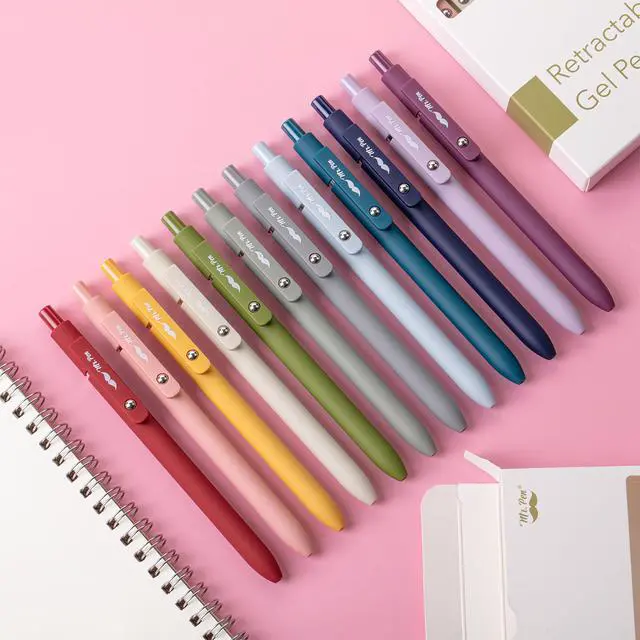 Alt view image 7 of 7 - Retractable Gel Pens, 12 Pack, Morandi and Vintage Barrels | Fast Dry, Black Gel Pens Fine Point 0.5mm, Aesthetic Pens for Journaling