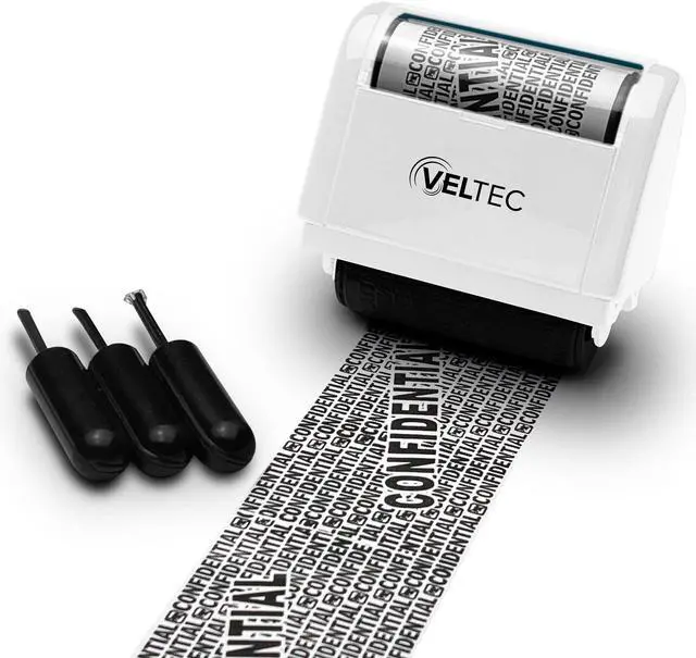 Main image of Identity Theft Protection Roller Stamp - Confidential Roller Stamp - Data Theft Protection Stamp - Anti Theft, Security and Privacy Guard Stamp - 3 Ink Refills (White)