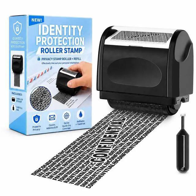 Main image of Identity Theft Protection Roller Stamp, 1 Refill Ink - Confidential Roller Stamp for Identity Protection & Security Stamps- Blocking Out Privacy Information and Guard Your Address and ID