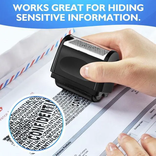 Alt view image 2 of 7 - Identity Theft Protection Roller Stamp, 1 Refill Ink - Confidential Roller Stamp for Identity Protection & Security Stamps- Blocking Out Privacy Information and Guard Your Address and ID