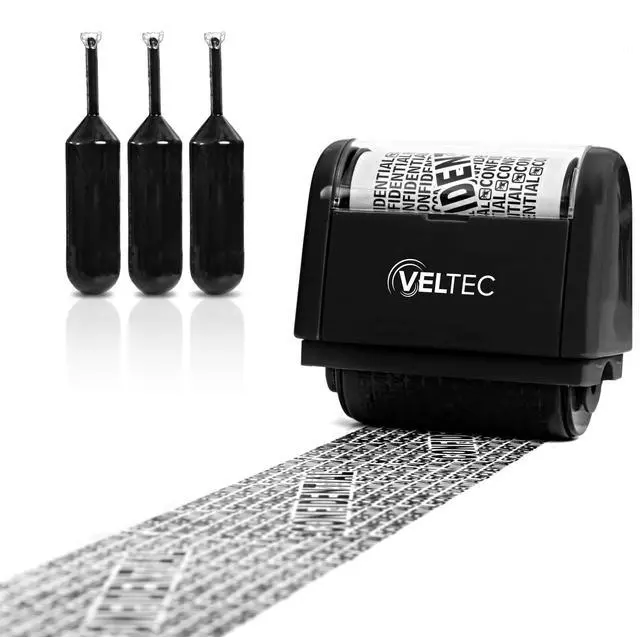 Main image of ID Protector Ink Roller - Identity Theft Protection Roller Stamp Set (Black, Stamp+3 Refills)