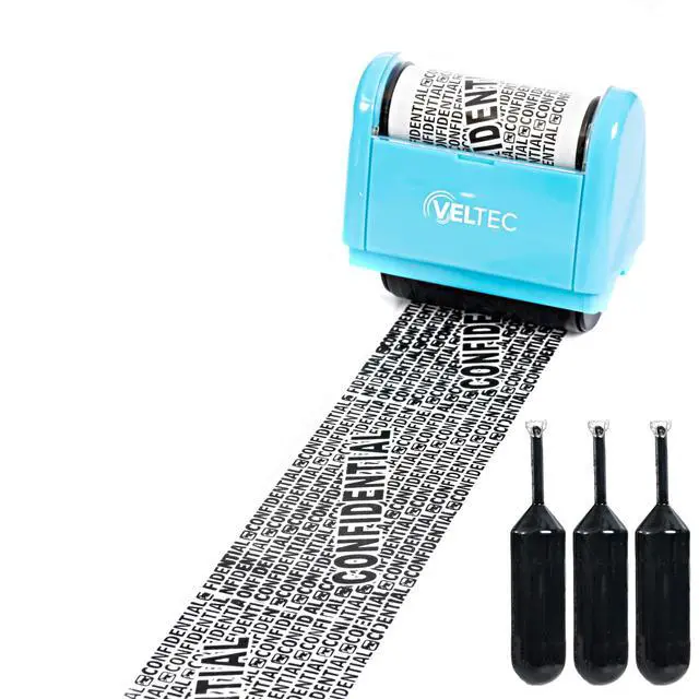 Alt view image 2 of 7 - ID Protector Ink Roller - Identity Theft Protection Roller Stamp Set (Blue, Stamp+3 Refills)