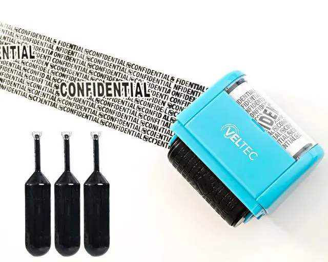 Alt view image 3 of 7 - ID Protector Ink Roller - Identity Theft Protection Roller Stamp Set (Blue, Stamp+3 Refills)