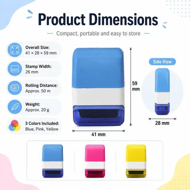 Alt view image 2 of 6 - Identity Theft Protection Roller Stamp 3 Pcs for Mail Documents Packages | Zigzag Pattern Coverage, Quick-Drying Ink, Easy Roller Action, Refillable Design