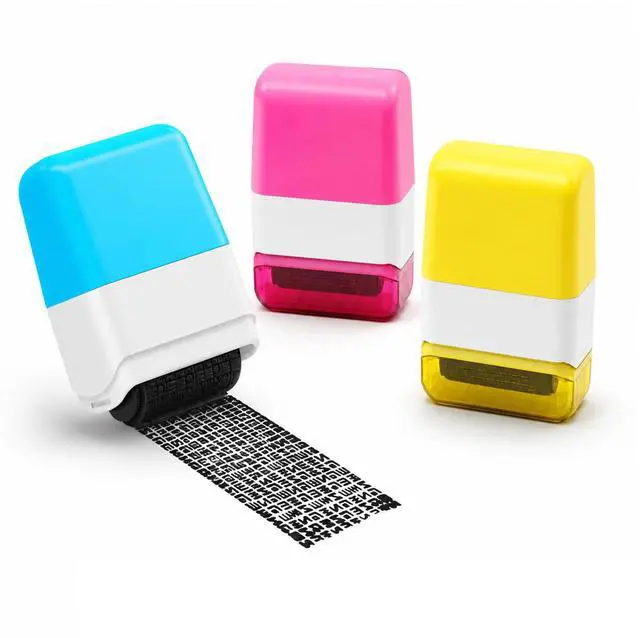Main image of Identity Theft Protection Roller Stamp 3 Pcs for Mail Documents Packages | Zigzag Pattern Coverage, Quick-Drying Ink, Easy Roller Action, Refillable Design