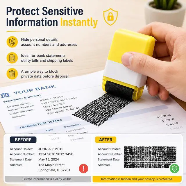 Alt view image 4 of 6 - Identity Theft Protection Roller Stamp 3 Pcs for Mail Documents Packages | Zigzag Pattern Coverage, Quick-Drying Ink, Easy Roller Action, Refillable Design